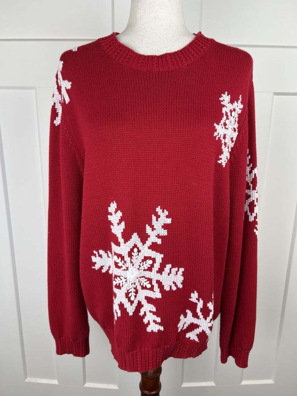 NorthStyle Snowflake Sweater XL Red White Cotton Blend Christmas Holiday